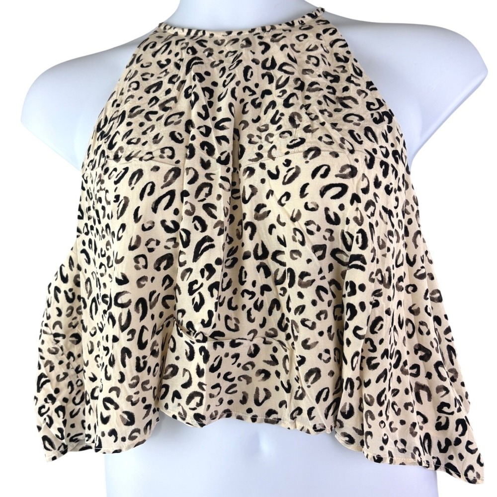 11‎ Honore Womens 18 Tan Leopard Halter Top Cropped High Neck Animal Print NWT